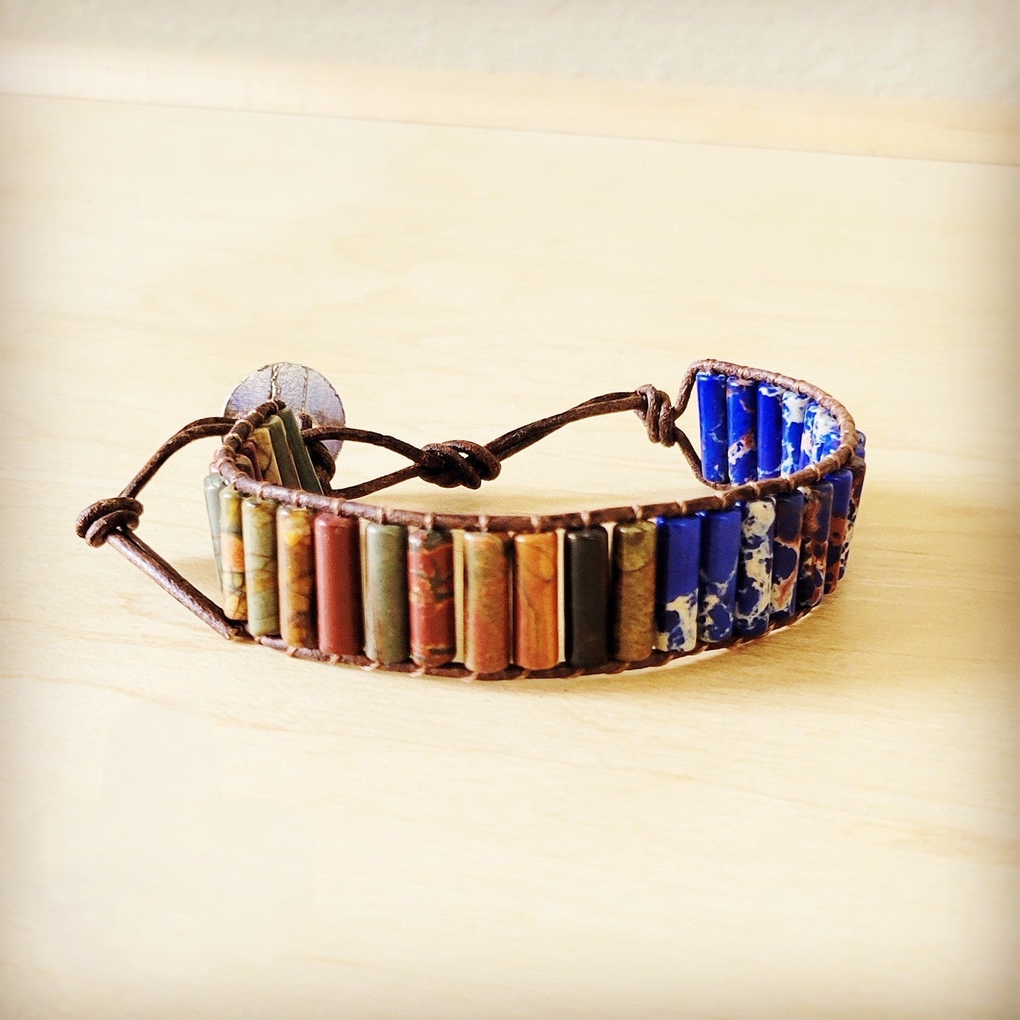Woven Picasso Jasper Bracelet with Lapis and Turquoise Beads for Unique Style - Rosetta Creative Boutique